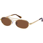 mosanana Trendy Oval Sunglasses for Women Retro Small 90s Metal Style MS52588 C2 Gold/Brown