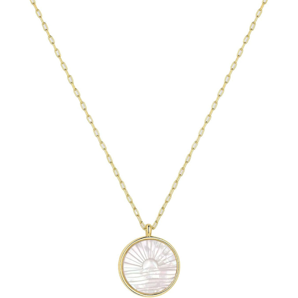 gorjana - Sunset Etched Necklace 19"-21" - 18k Gold-Plated - Mother of Pearl Pendant, Adjustable Chain - Layering Necklaces - Ideal Gifting Packaging