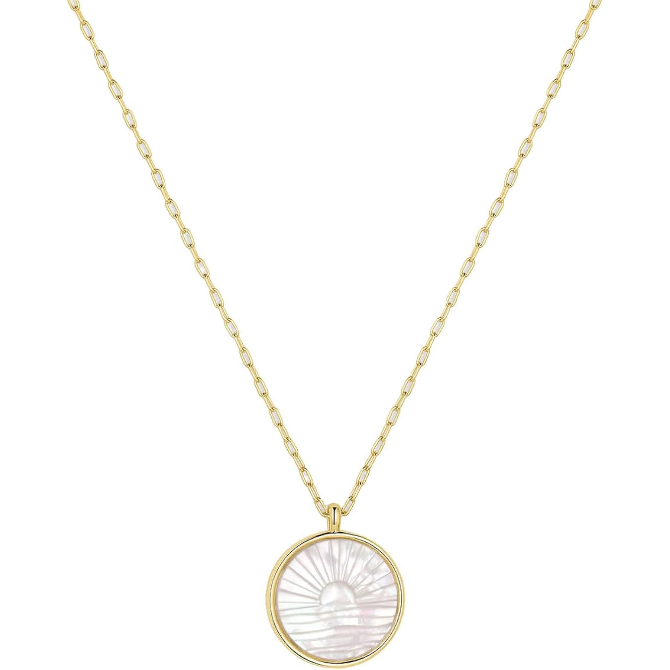gorjana - Sunset Etched Necklace 19"-21" - 18k Gold-Plated - Mother of Pearl Pendant, Adjustable Chain - Layering Necklaces - Ideal Gifting Packaging