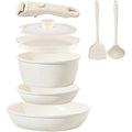 Ceramic Cookware Set Non Stick 8Pcs Pots and Pans Set Detachable Handle Induction Kitchen Cooking Set with Frying Pans Oven Dishwasher Safe, PFAS/PFOA Free, Cream White