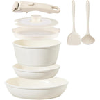 Ceramic Cookware Set Non Stick 8Pcs Pots and Pans Set Detachable Handle Induction Kitchen Cooking Set with Frying Pans Oven Dishwasher Safe, PFAS/PFOA Free, Cream White