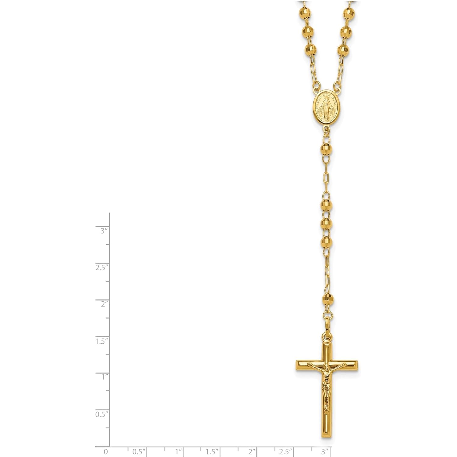 Handcrafted Real Gold Crucifix Necklace with 4mm Beaded Chain Featuring Virgin Mary Centerpiece and Polished Cross Pendant for Men and Women Spiritual Catholic Christian Jewelry Devotion Wear