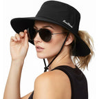 Women's Sun-Hat UV-Protection-Foldable Mesh Wide-Brim Outdoor Summer Beach Fishing Hat with Ponytail-Hole