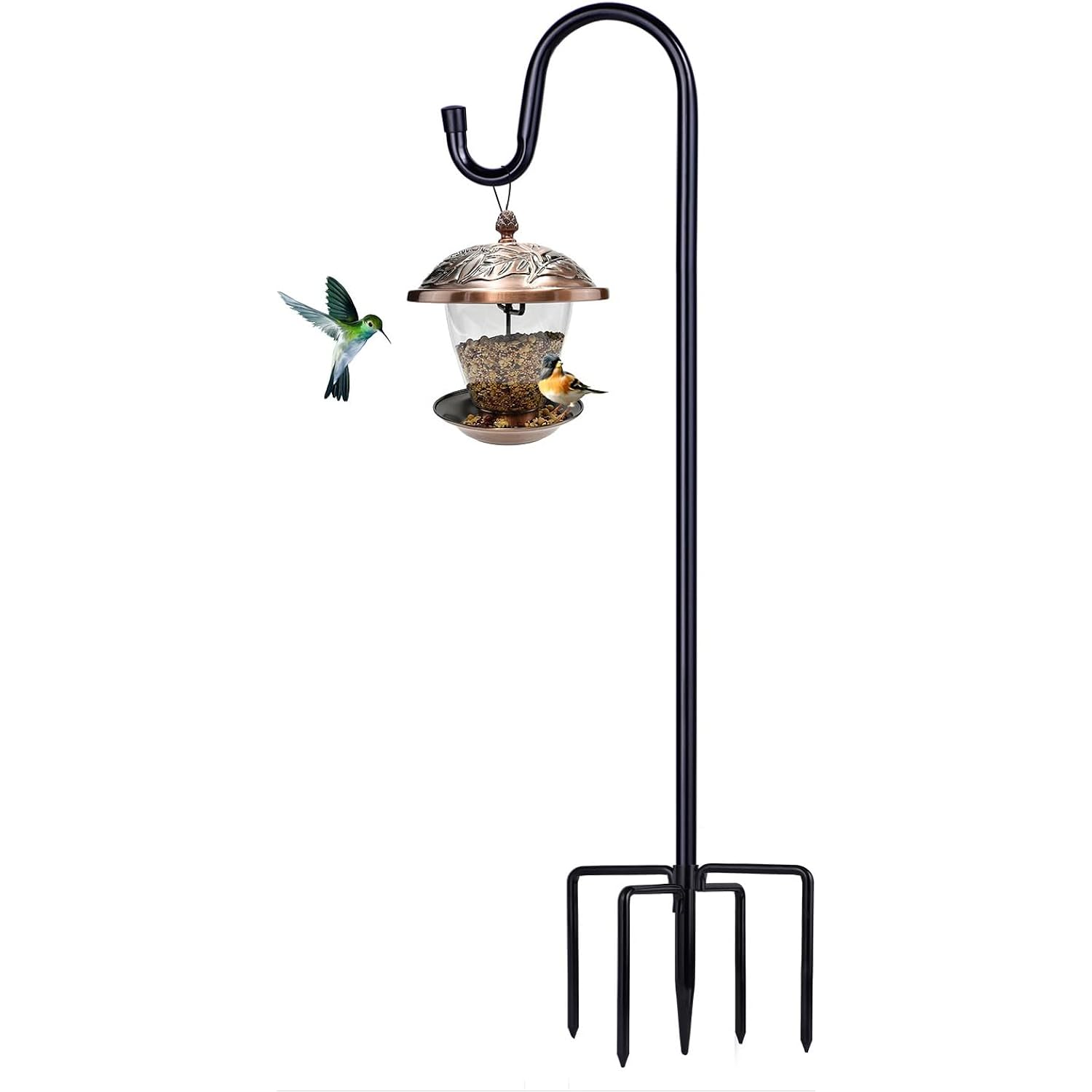 Shepherd Hooks For Outdoor, 1 Pack 62 Inch Bird Feeder Pole With 5 Prongs Base For Hanging Lantern, Hummingbird Feeder, Lightweight Plant, Shepherds Hook For Bird Feeders For Outside