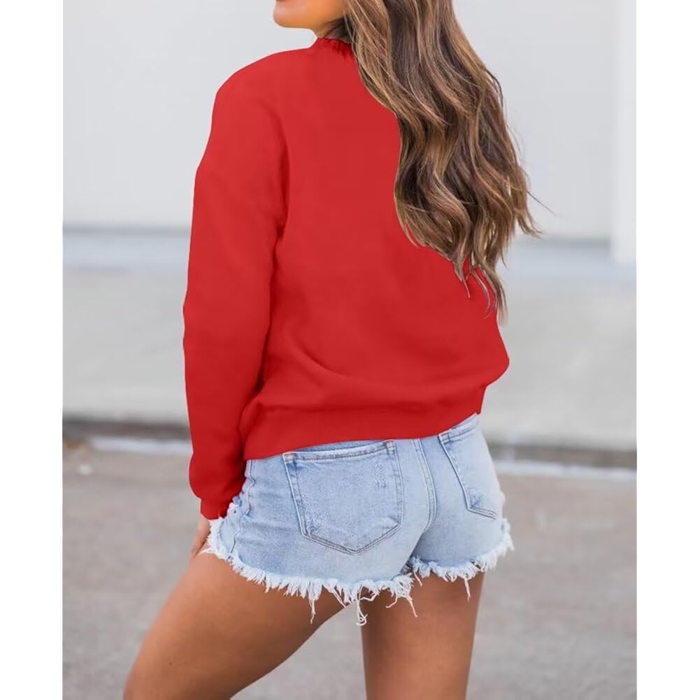 Dressmine Womens Casual Long Sleeve Graphic Tee Shirts Crew Neck Sweatshirts Pullover Tops for Women Red