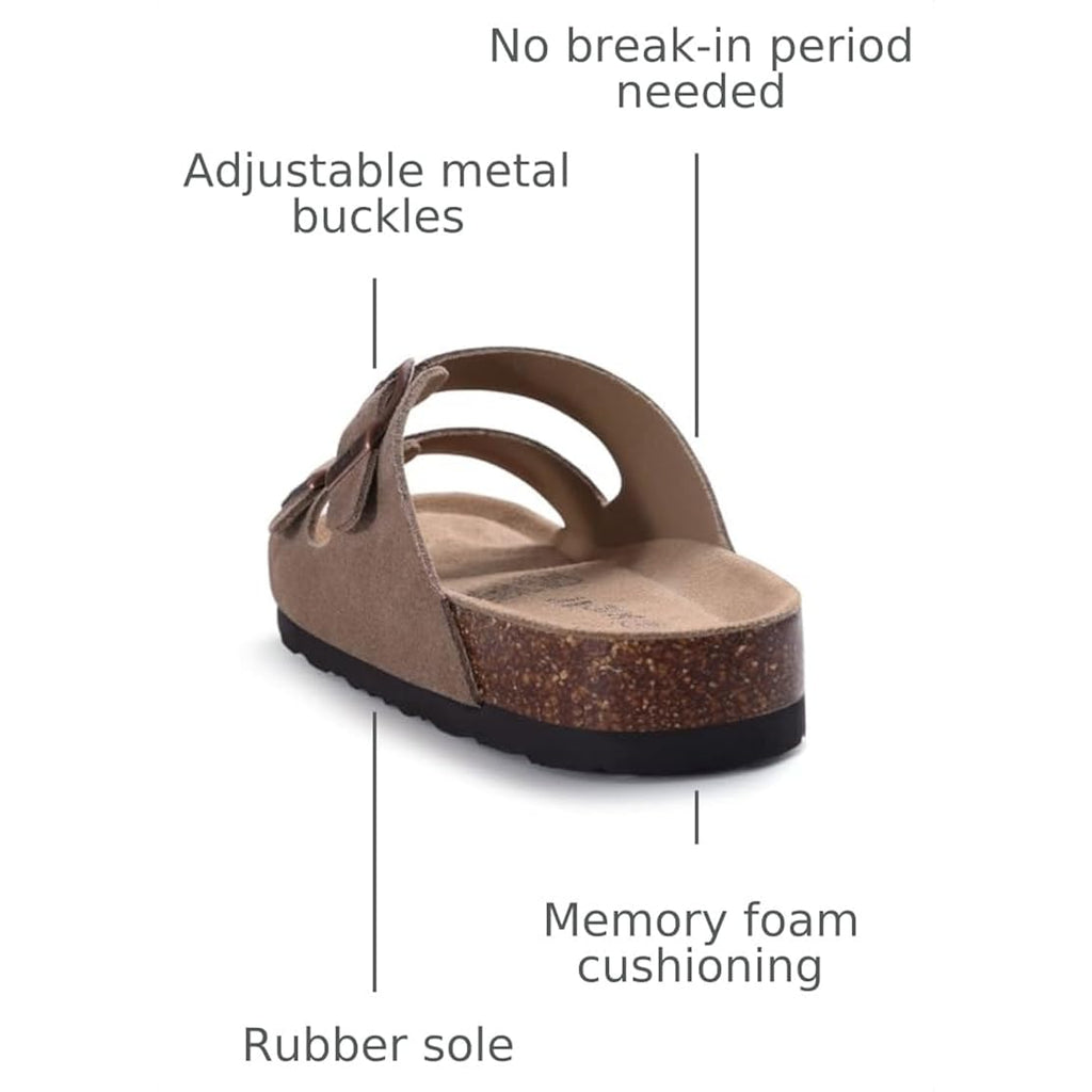 Kidmi Unisex Summer Sandals Arch Support Cork Footbed Slide Sandals With Double Adjustable Buckle For Women Men