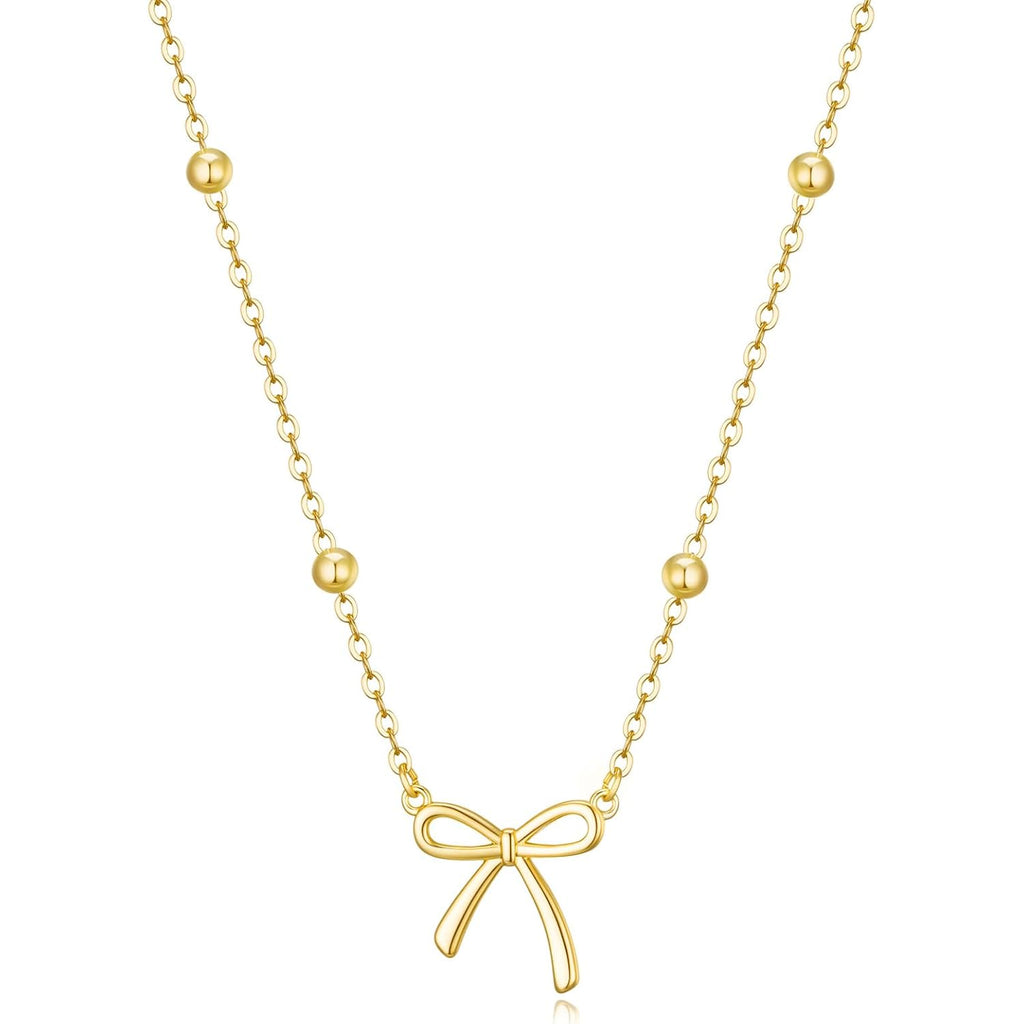 Thaivor Mothers Day Gifts - Necklace for Women Dainty Bow Necklace 14K Gold Plated Cute Choker Small Pendant Charm Necklaces Teen Gift Trendy Stuff Personalized Jewelry Gifts