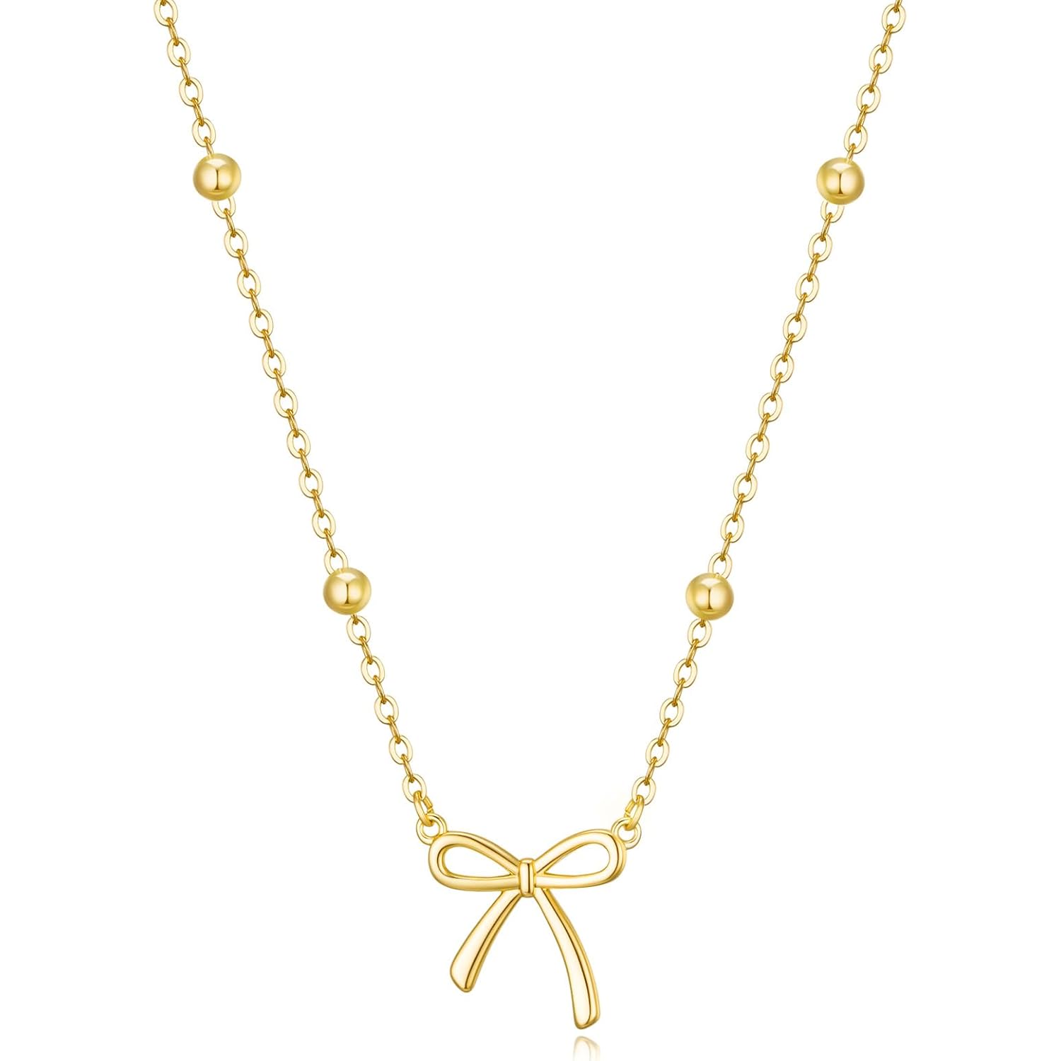 Thaivor Mothers Day Gifts - Necklace for Women Dainty Bow Necklace 14K Gold Plated Cute Choker Small Pendant Charm Necklaces Teen Gift Trendy Stuff Personalized Jewelry Gifts