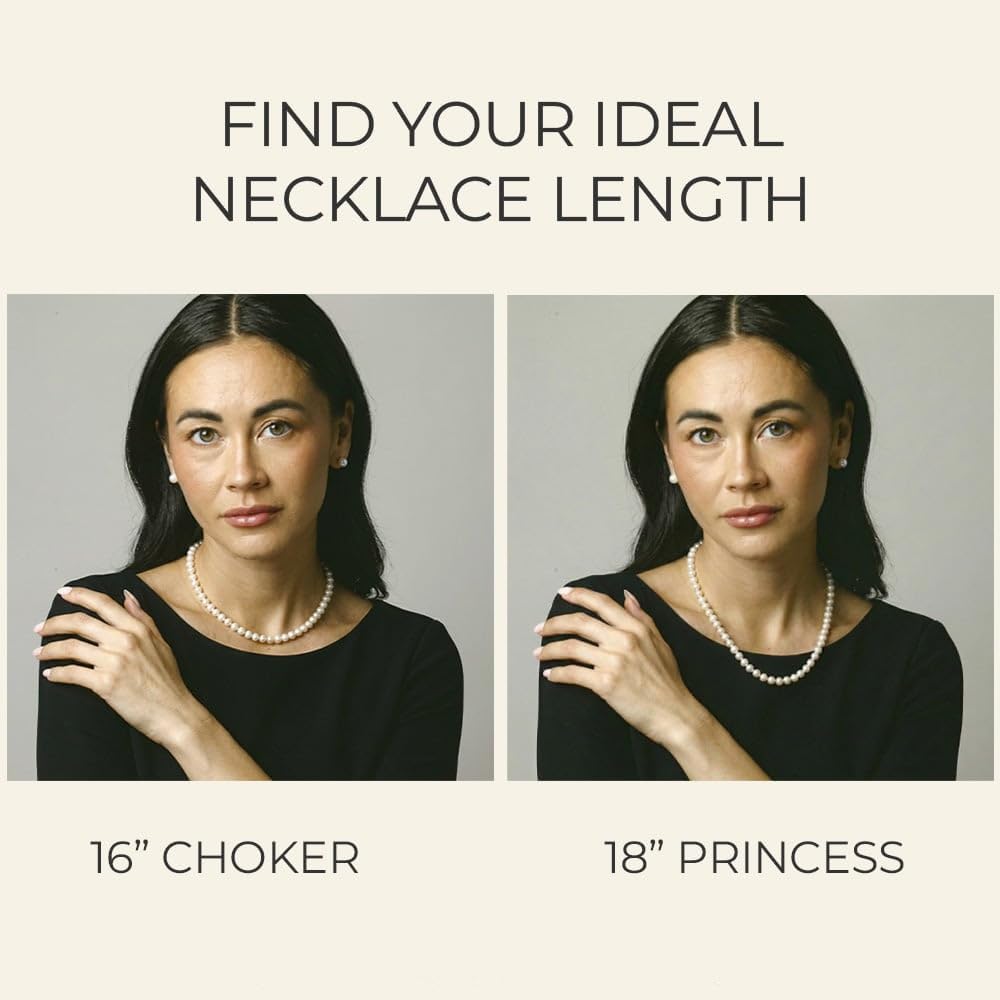 The Pearl Source Real Freshwater Pearl Necklace for Women, Genuine Cultured White Pearls, Classic Single Strand Pearl Necklace, Sterling Silver Fishhook Clasp, Fine Jewelry Gift