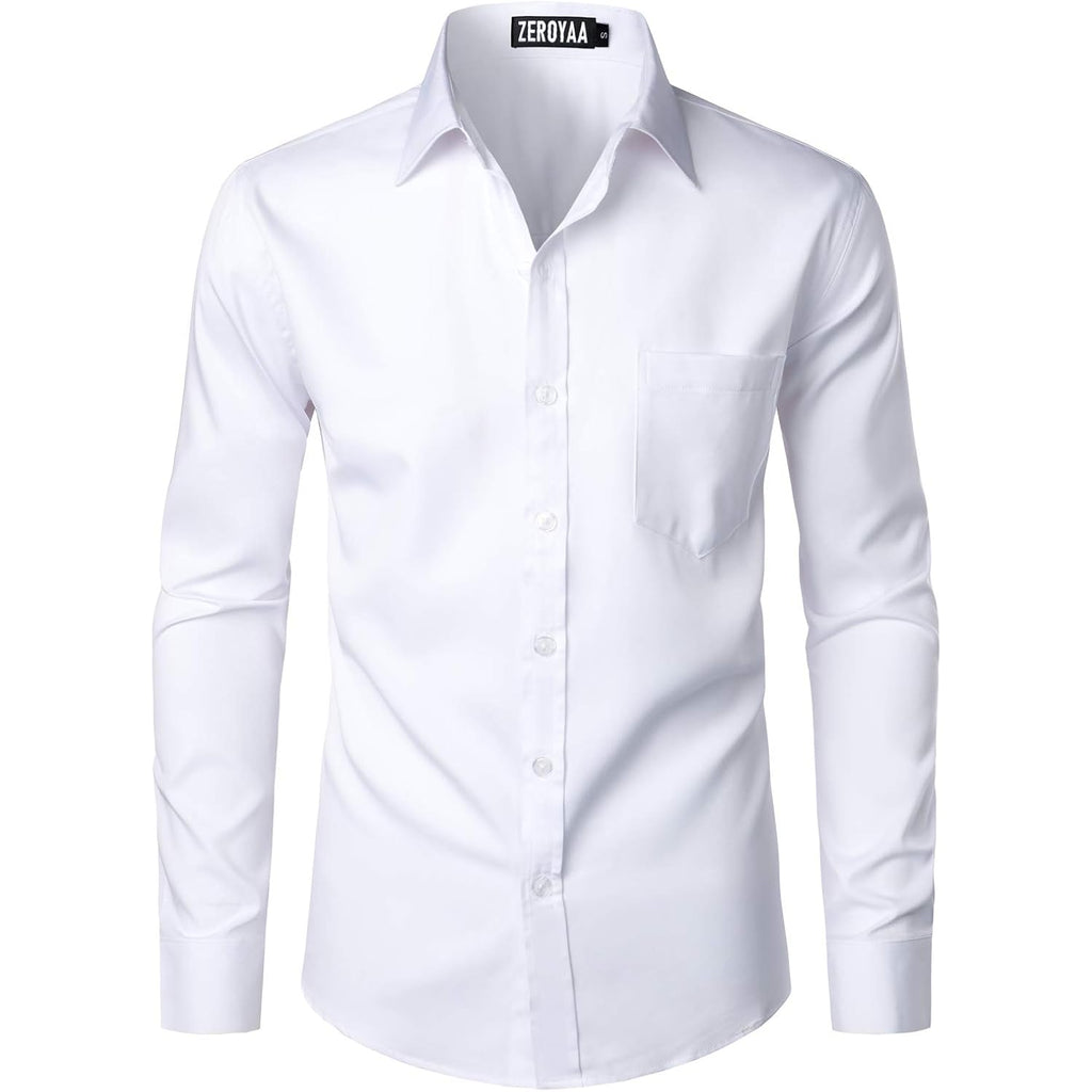 Zeroyaa Men'S Urban Stylish Casual Business Slim Fit Long Sleeve Button Up Dress Shirt With Pocket