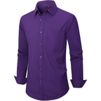Men'S Dress Shirts Long Sleeve Button Down Shirt Business Formal Stretch Shirt Regular Fit With Pockets