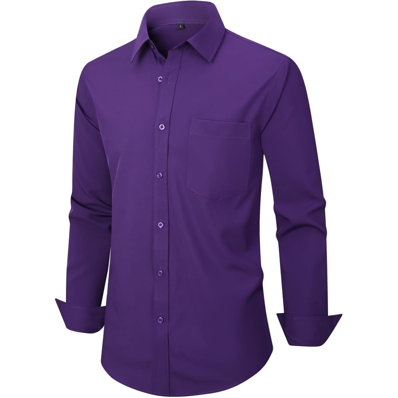 Men'S Dress Shirts Long Sleeve Button Down Shirt Business Formal Stretch Shirt Regular Fit With Pockets