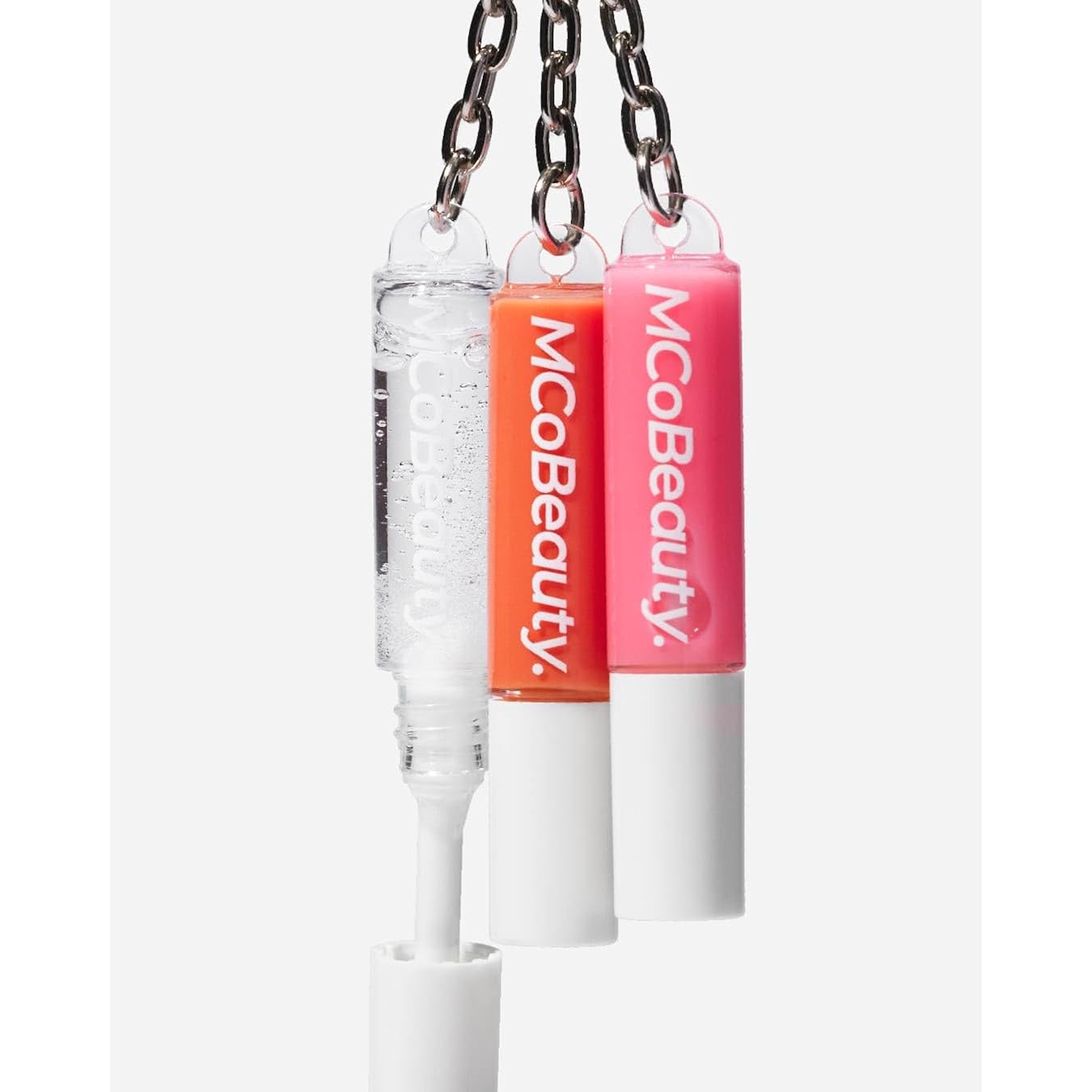 MCoBeauty Lip Gloss Trio - 3 in 1 Keychain Mini Glosses Set - High Shine Hydrating Non Sticky Clear Tinted Lip Color Pack - Doe Foot Applicator - For On the Go Makeup - Vegan & Cruelty Free
