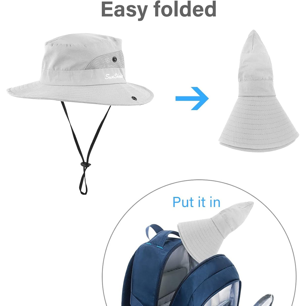 3 Pieces Womens Ponytail Wide Brim Sun Hat Packable UV Protection Beach Cap for Fishing & Hiking Gray＆army Green＆beige