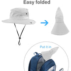 3 Pieces Womens Ponytail Wide Brim Sun Hat Packable UV Protection Beach Cap for Fishing & Hiking Gray＆army Green＆beige