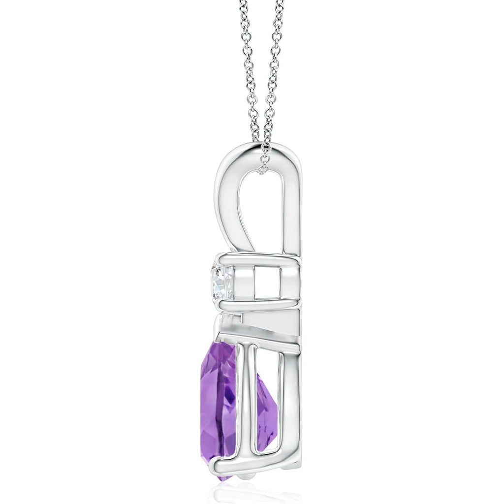 Angara Amethyst Teardrop V-Bale Necklace with Diamond in Sterling Silver/14K Solid Gold/Platinum | Natural Prong-Set Amethyst Pendant for Women | February Birthday Gemstone Jewelry Gift