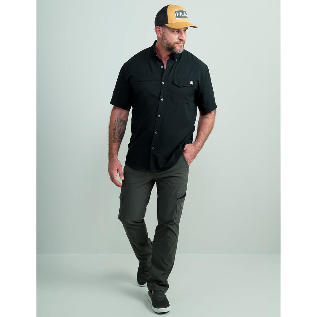 Huk Men'S Tide Point Kc Scott Original Artwork Short Sleeve Shirt, Fishing Button Down