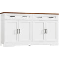 Usikey 55" Buffet Cabinet With Storage And Drawers, Large Sideboard Buffet Cabinet With Adjustable Shelves And Doors, Modern Coffee Bar For Kitchen, Living Room, White