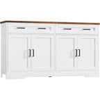 Usikey 55" Buffet Cabinet With Storage And Drawers, Large Sideboard Buffet Cabinet With Adjustable Shelves And Doors, Modern Coffee Bar For Kitchen, Living Room, White