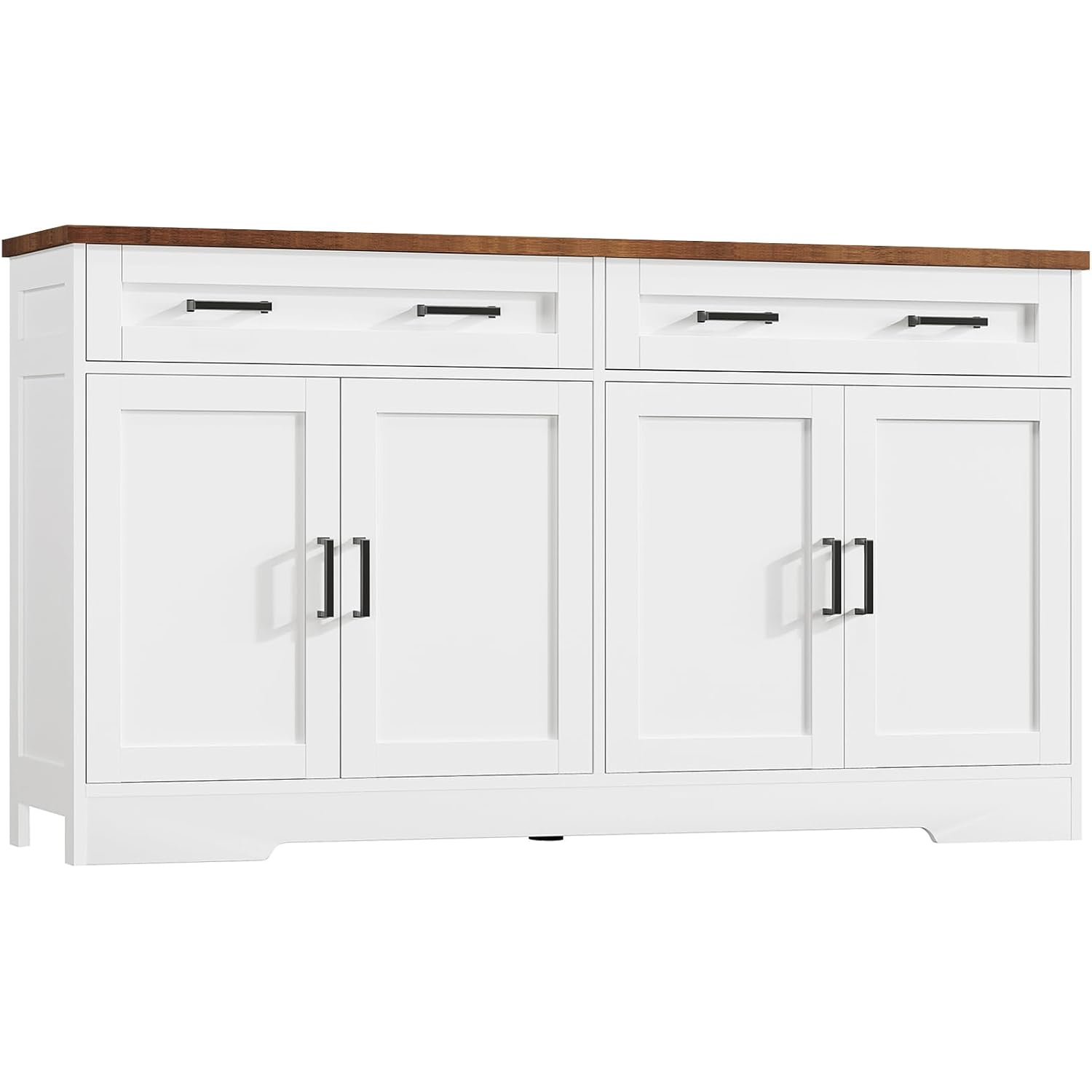 Usikey 55" Buffet Cabinet With Storage And Drawers, Large Sideboard Buffet Cabinet With Adjustable Shelves And Doors, Modern Coffee Bar For Kitchen, Living Room, White