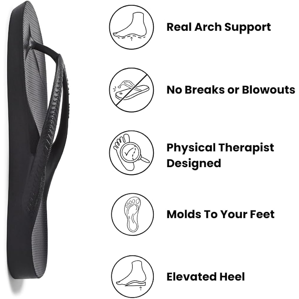 Archies Arch Support Flip Flops For Men & Women – Orthotic Sandals For Plantar Fasciitis Relief – Lightweight, Cushioning, Shock-Absorbing Thong Sandals For Walking, Foot Pain & All-Day Comfort