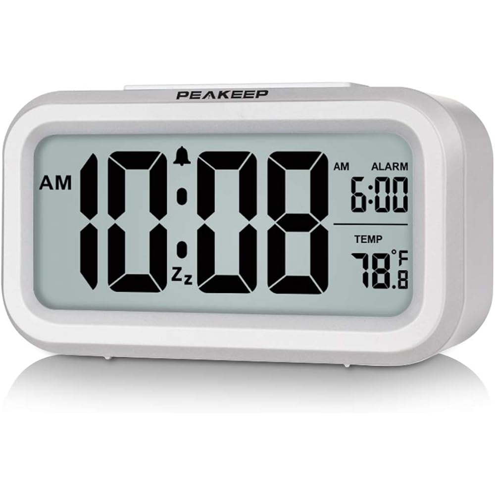 Peakeep Night Light Digital Alarm Clock Battery Operated Indoor Temperature | Small Cordless Cute Clock For Bedroom Desk Travel, Simple To Use For Teens Kids (White)