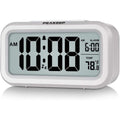 Peakeep Night Light Digital Alarm Clock Battery Operated Indoor Temperature | Small Cordless Cute Clock For Bedroom Desk Travel, Simple To Use For Teens Kids (White)