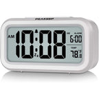 Peakeep Night Light Digital Alarm Clock Battery Operated Indoor Temperature | Small Cordless Cute Clock For Bedroom Desk Travel, Simple To Use For Teens Kids (White)