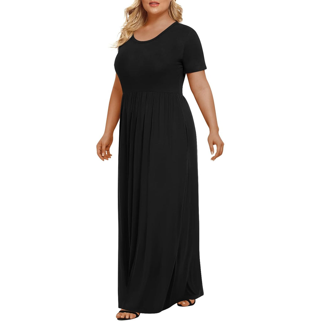 Longyuan Women'S Plus Size Maxi Dresses Summer Short Sleeve Casual Long Dress 2026 Xl-6Xl