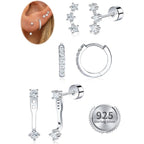3 Pairs Moissanite Flatback Stud Jacket Stack Earrings Set for Women, 925 Sterling Silver Cartilage Earrings Set, Hypoallergenic Trendy Small Earrings