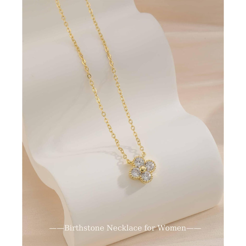 ZOERAY Mothers Day Gifts Birthstone Necklace for Women Non Tarnish 14K Gold Plated Four Leaf Clover Necklace Dainty Gold Choker Necklaces for Women Trendy CZ Emerald Pendant Necklace Birthday Jewelry