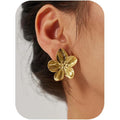 Big Gold Flower Statement Earrings for Women, 14K Gold Plated Chunky Unique Starfish Leaf Floral Drop Earrings, Large Fall Earrings Jewelry Gift