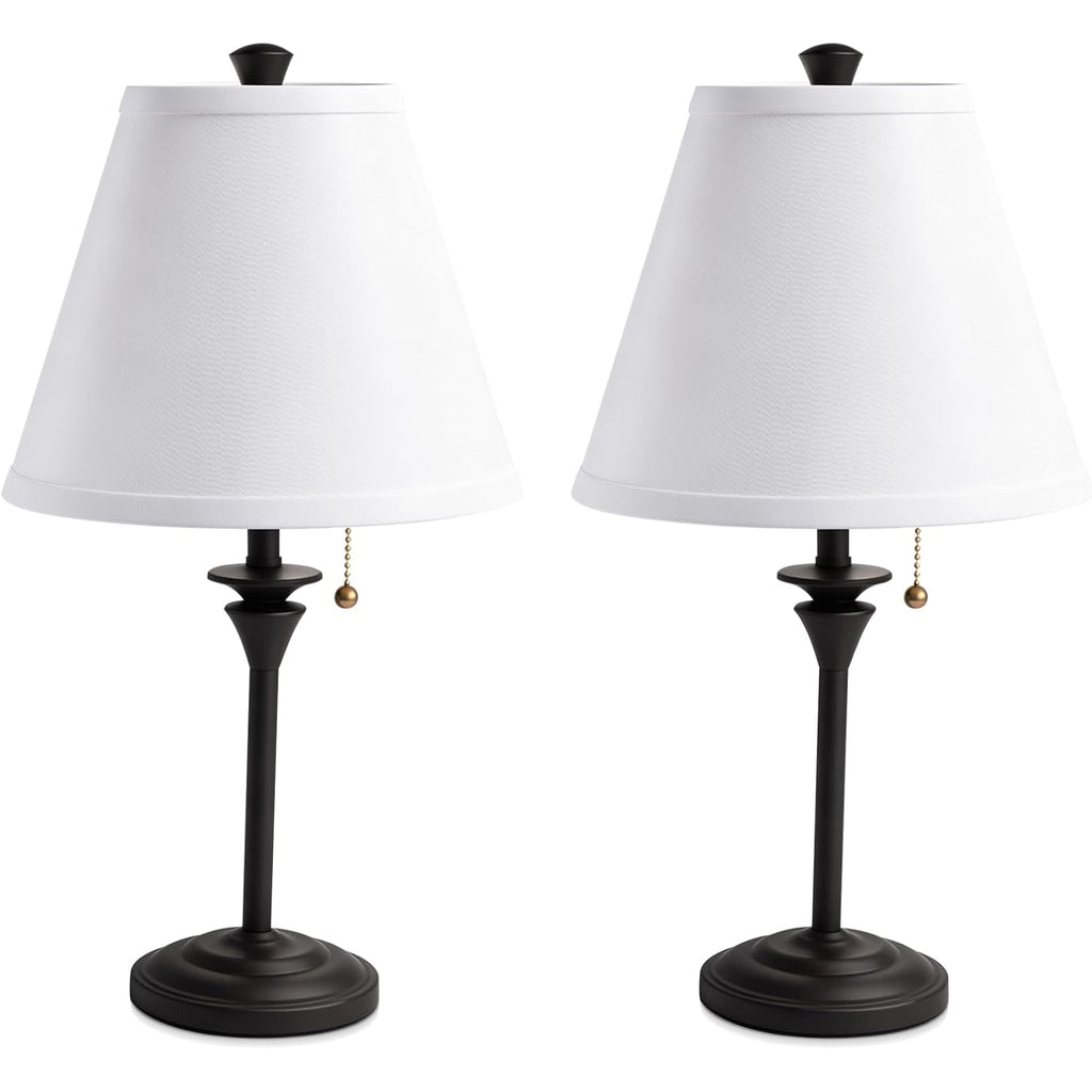 Metal Table Lamp For Bedroom, Pack Of 2, Black Base (Bulb Not Included) | Modern Decor Lighting For Living Room Bedside Nightstand Office, White Linen Fabric Shade Desk Lamp With Black Metal Base