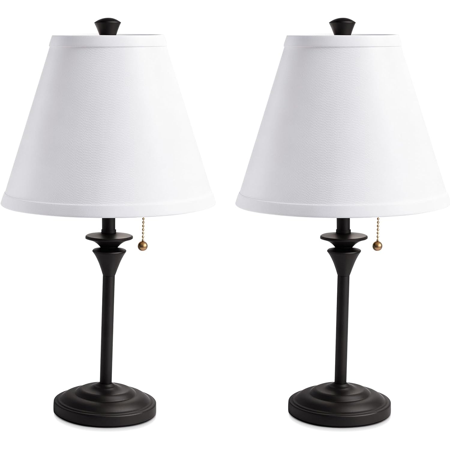 Metal Table Lamp For Bedroom, Pack Of 2, Black Base (Bulb Not Included) | Modern Decor Lighting For Living Room Bedside Nightstand Office, White Linen Fabric Shade Desk Lamp With Black Metal Base