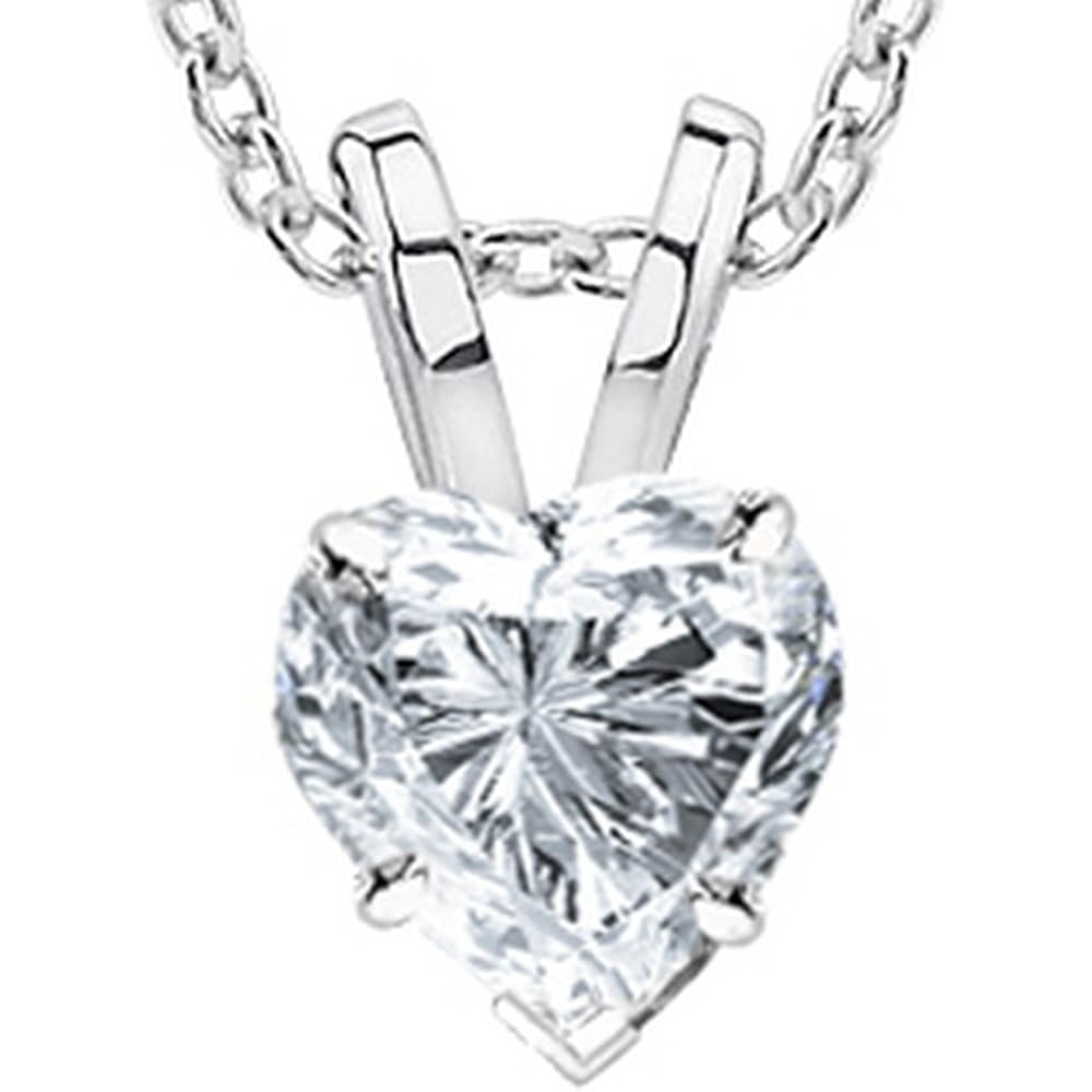 Houston Diamond District 0.75 to 5 Carat IGI Certified LAB-GROWN Heart Cut Diamond Pendant Necklace 4 Prong (D-E Color, VS1-VS2 Clarity Ideal Cut)