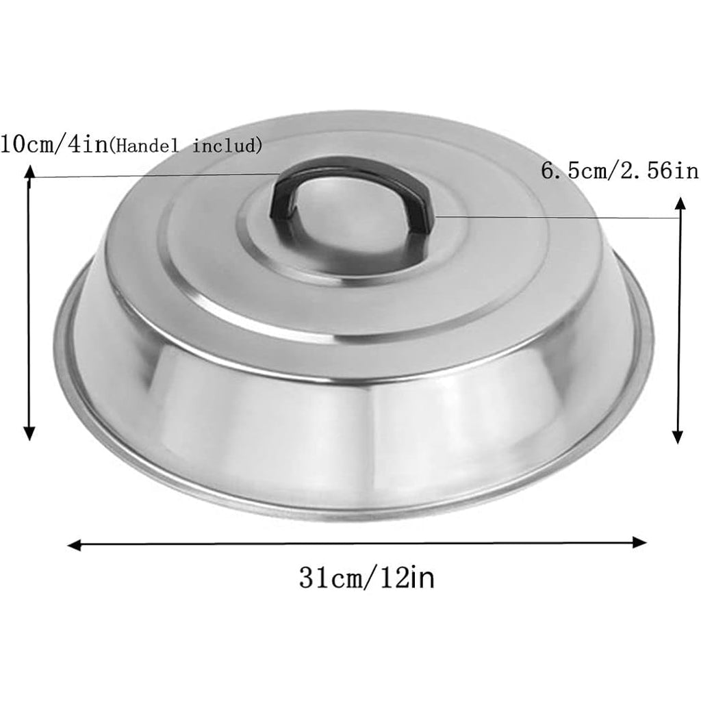 12 Inch Heavy Duty Cheese Melting Dome Wok Lids - Stainless Steel Griddle Grill Accessories - Durable Round Basting, Steaming Cover - Heat Resistant Handle for Flat Top Griddle Grill- 2 Domes