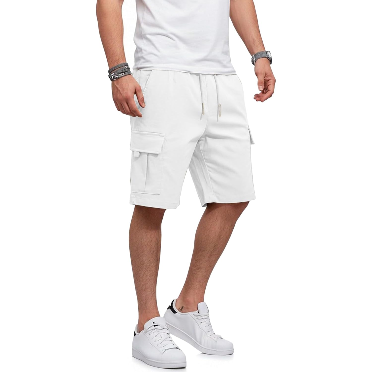 Hungson Mens Cargo Shorts Drawstring Classic Chino Stretch 9" Inseam Short With 6 Pockets