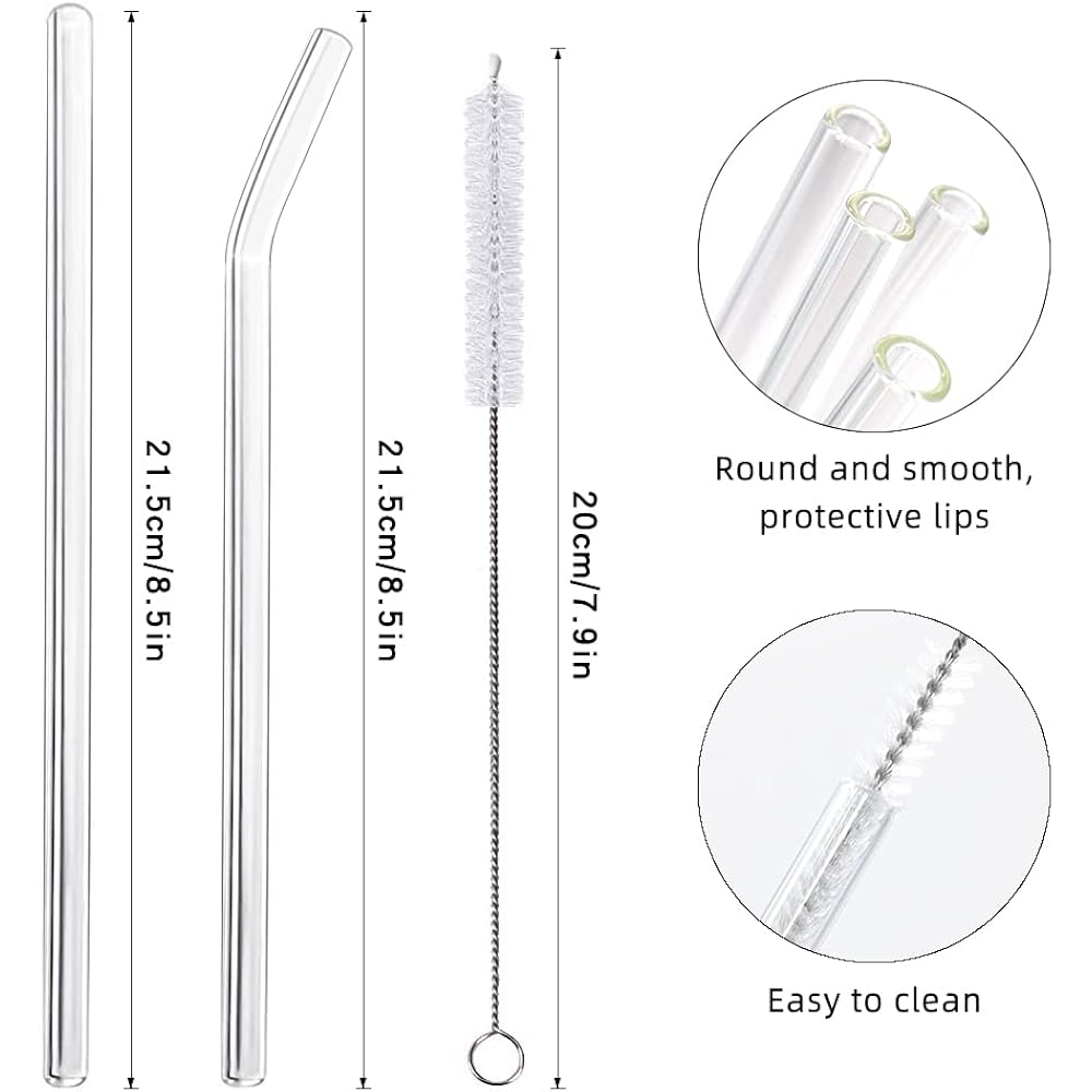 Annvchi 16 Pack Reusable Glass Straws,Set Of 6 Straight And 6 Bent With 4 Cleaning Brush,Perfect For Smoothies,Tea, Juice, Milkshakes(8.5''X10 Mm)