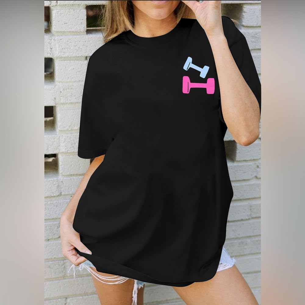 Be Happy Lift Heavy Shirt Women: Oversized Gym Weightlifting Graphic Tshirt Funny Workout Shirts Casual Gym Lover Tops Black