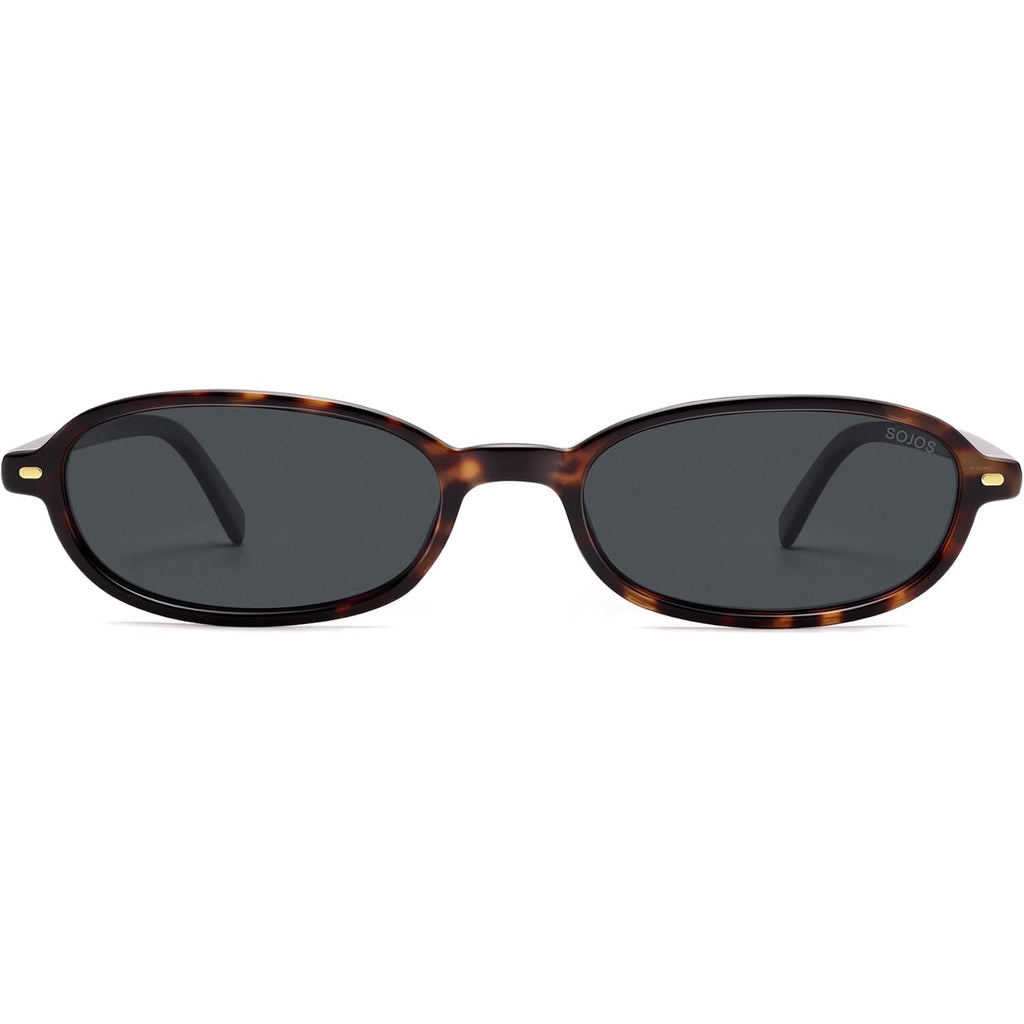 SOJOS Retro Polarized Rectangle Oval Sunglasses for Women Men,Trendy Petite Shades Skinny Rim UV400 Protected SJ2668