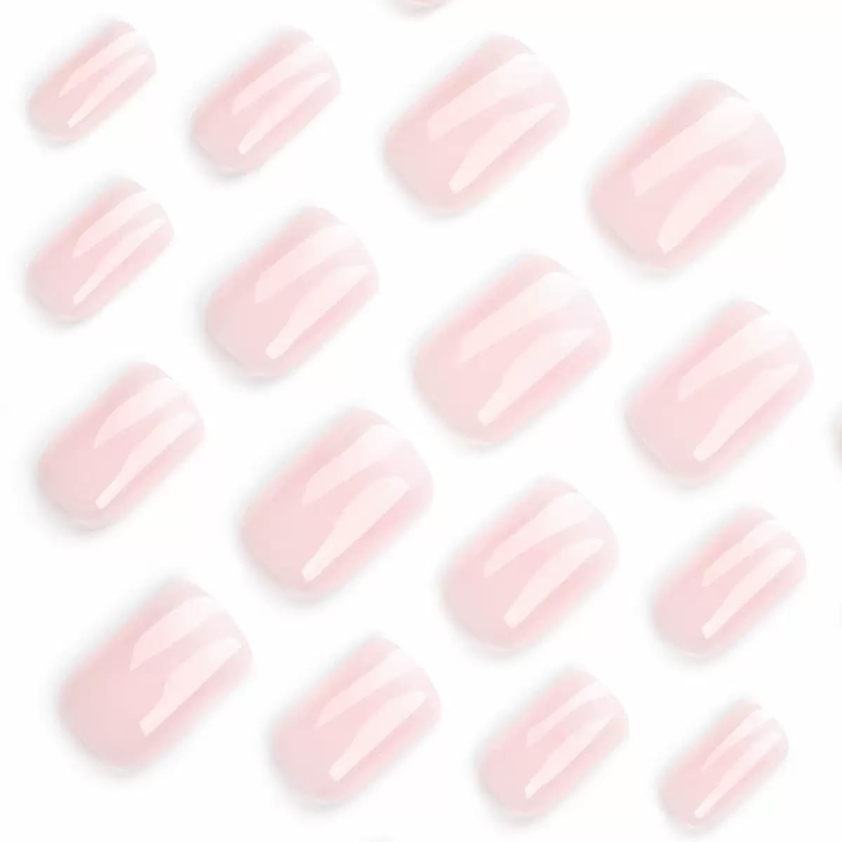 Short Press on Nails Square Fake Nails Pink Ombre False Nails with Glossy Design Glue on Nails Cute Full Cover Stick on Nails Solid Color Acrylic Nails for Women Manicure Decoration 24Pcs