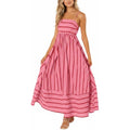 Chouyatou Women'S Striped Back Smocked Maxi Dress Sexy Spaghetti Strap Cut Out Flowy Swing Long Dress