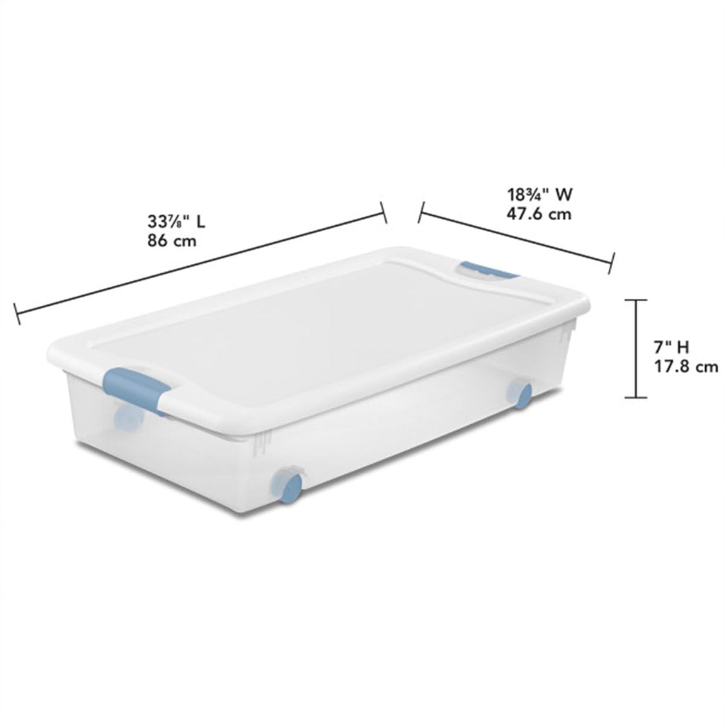 Sterilite 4-Pack 56 Quart Wheeled Latching Box, Underbed Clear Plastic Storage Organizer - Under Bed Rolling Container Bin With Lid And Wheels For Home Or Dorm Bedrooms And Closets