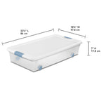 Sterilite 4-Pack 56 Quart Wheeled Latching Box, Underbed Clear Plastic Storage Organizer - Under Bed Rolling Container Bin With Lid And Wheels For Home Or Dorm Bedrooms And Closets
