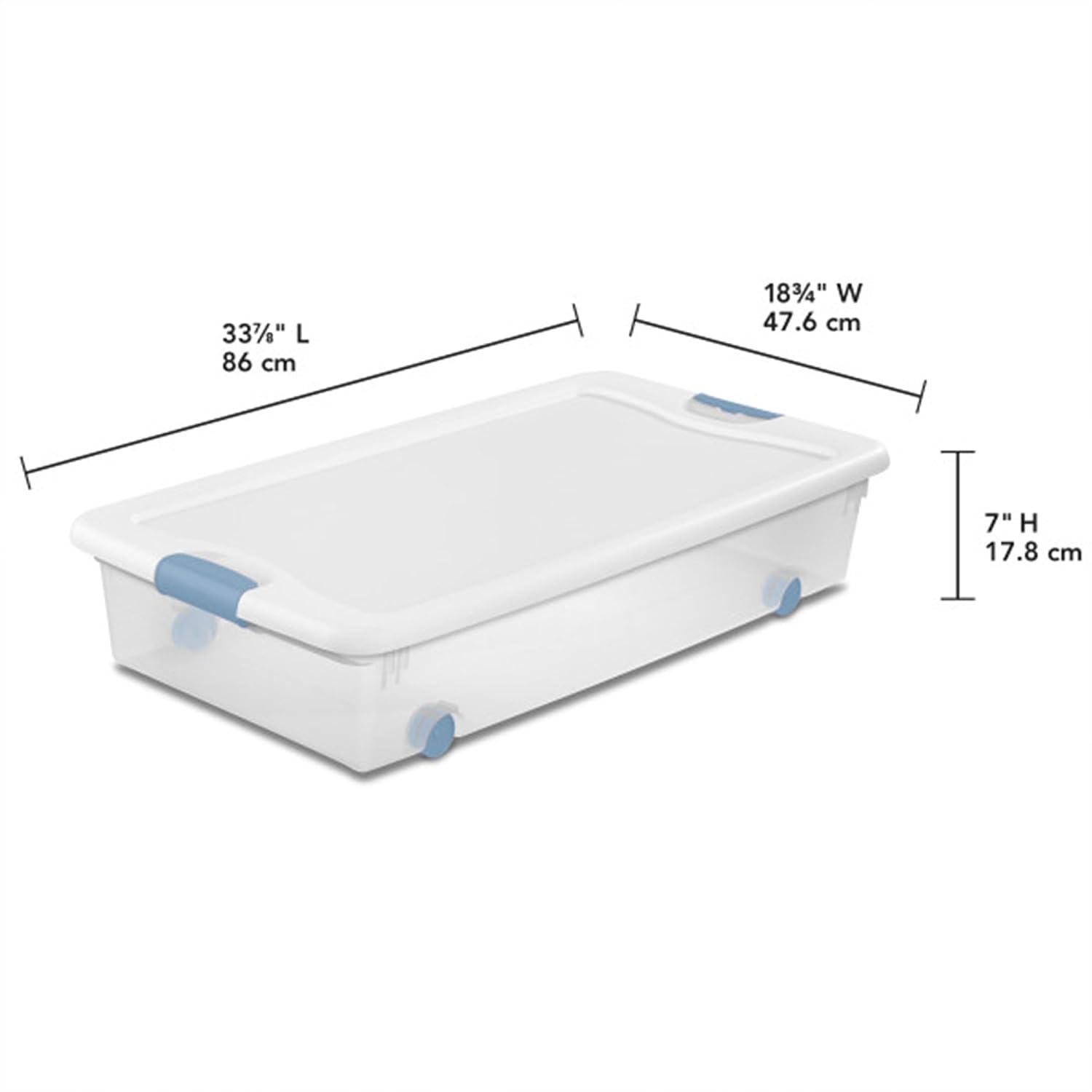 Sterilite 4-Pack 56 Quart Wheeled Latching Box, Underbed Clear Plastic Storage Organizer - Under Bed Rolling Container Bin With Lid And Wheels For Home Or Dorm Bedrooms And Closets