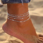 LEXODY Silver/Gold Anklets for Women, Sterling Silver Evil Eye Ankle Bracelets for Women Trendy Dainty Waterproof Anklets Set Adjustable Layered Anklet Bracelets for Women Silver Jewelry Gift