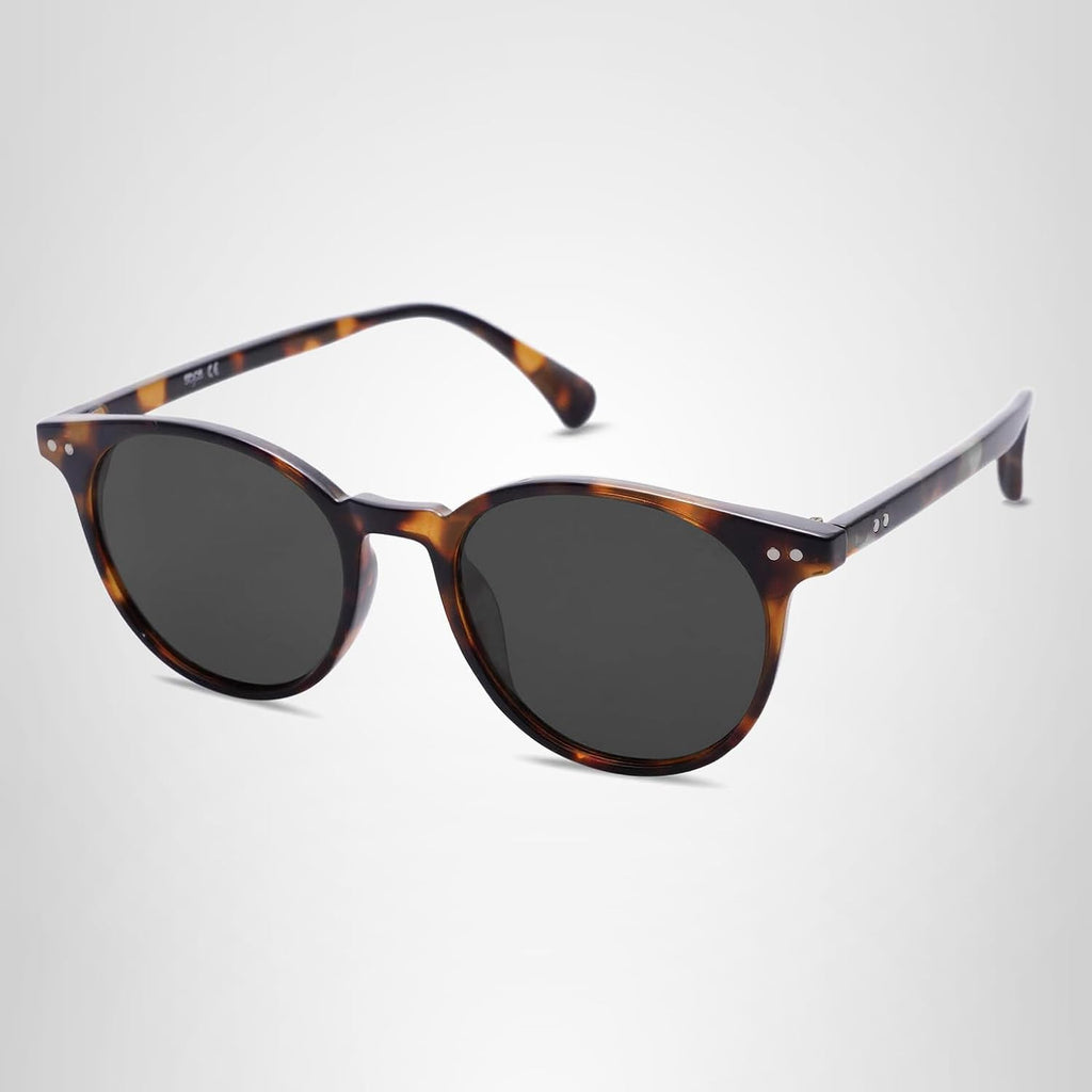 SOJOS Small Round Classic Polarized Sunglasses for Women Men Vintage Style UV400 Lens MAY SJ2113 Amber Tortoise/Grey