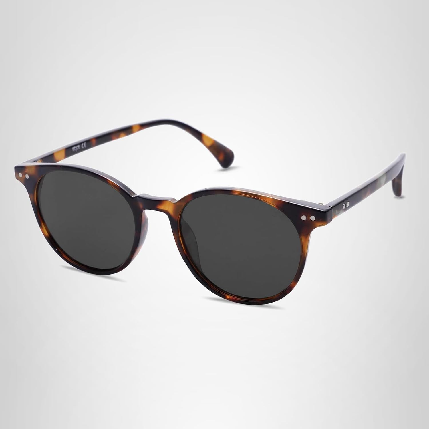 SOJOS Small Round Classic Polarized Sunglasses for Women Men Vintage Style UV400 Lens MAY SJ2113 Amber Tortoise/Grey