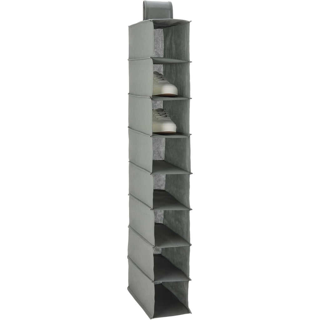 Amazon Basics 8-Tier Hanging Closet Shelf Shoe Organizer, Space Saving Storage, Foldable, 11.5 X 41 X 5.5 In, Dark Grey | For Closet Storage