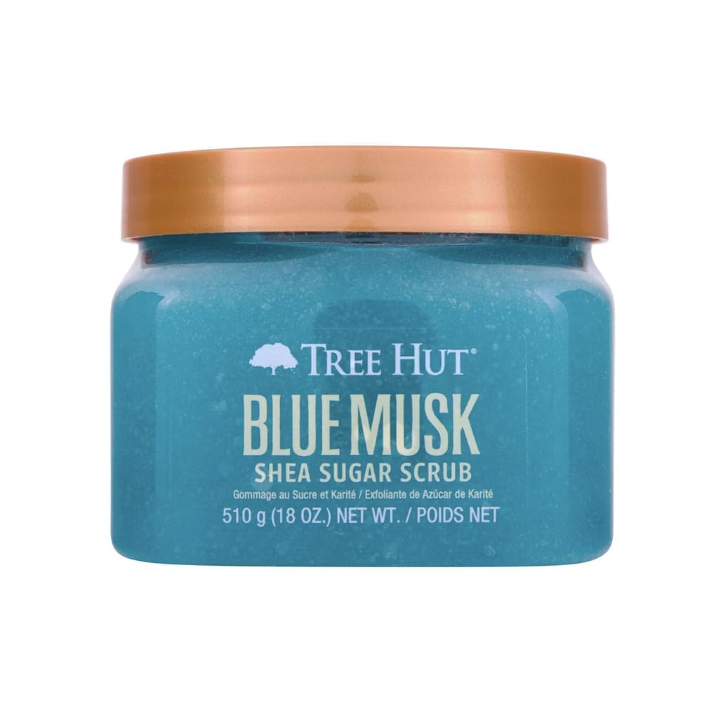 Tree Hut Blue Musk Body Scrub, Exfoliating & Hydrating Sugar Scrub With Shea Butter & Essential Oils, Smooth Skin, Body Exfoliator For All Skin Types, Self Care Gifts For Women, Vegan, 18 Oz